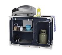 Campart Cuisine de camping avec deux compartiments de rangement, évier et pare-vent, KI-0753, Bleu