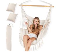 Campela Fauteuil suspendu de style bohème,avec coussin et sac de transport, Beige, Pour salon, d'enfant, balcon, terrasse, jardin