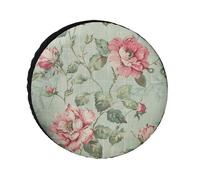 Camper Green and Pink Flower Housse De Roue De Secours Résistant À La Saleté Housse Pneu De Rechange Durable Couverture De Roue De Secours pour Auto RV Trailerrv 14inch