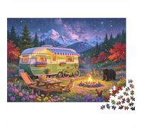 Camper Van Camping Puzzles 1000 Pièces Recyclé Paper Dîner au Feu de Camp Adult Jigsaws Developing Boy & Girl‘s Intelligence Éducatif Game for Family 70x50cm/1000pcs