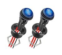 CamperXlite 20A Interrupteur à Bascule Etanche Aluminium pour Camping-Car, Mini Rond Interrupteur 12-24V avec 3 Broches/Câble 14AWG/LED Bleu pour Caravane Voiture Camion Yacht Bateau Moto 2 Pièces