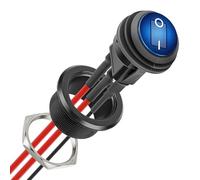 CamperXlite 20A Interrupteur à Bascule Etanche Aluminium pour Camping-Car, Mini Rond Interrupteur 12-24V avec 3 Broches/Câble 14AWG/LED Bleu pour Caravane Voiture Camion Yacht Bateau Moto