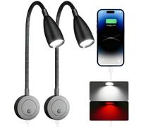 camperxlite 2W Lampe de Lecture 12V Camping-Car, 4000K Dimmable Cou de l'oie Spot 24volt LED avec USB-C 20W pour Caravane Bateau Van Voiture Camion Bus Yacht (Noir, 2 Pièces)