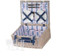 CampFeuer Panier de pique-nique pour 4 personnes avec set de vaisselle | 21 pièces | Mallette en osier avec sangle en cuir synthétique