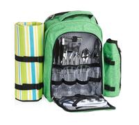 CampFeuer Sac à dos de pique-nique 32 pièces | ensemble de pique-nique pour 4 personnes | vert menthe chiné | avec porte-bouteille, couverture de pique-nique, compartiment isotherme et ustensiles de