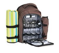 CampFeuer Sac à Dos de Pique-nique 32 Pièces - Kit pour 4 Personnes - Marron Chiné - Avec Porte-bouteille, Couverture, Compartiment Isotherme et Vaisselle de Camping