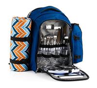 CampFeuer Sac à Dos de Pique-Nique 32 pièces | Set de Pique-Nique pour 4 Personnes | avec Porte-Bouteille, Couverture de Pique-Nique, Compartiment réfrigérant et matériel de Camping (Bleu)