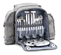 CampFeuer Sac à Dos de Pique-Nique pour 4 Personnes | Set de Pique-Nique 32 pièces | Gris | avec Porte-Bouteille, Couverture de Pique-Nique, Grand Compartiment réfrigérant, Vaisselle et Couverts