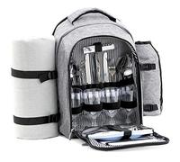 CampFeuer Sac de Pique-Nique à 32 pièces | Gris |Set de Pique-Nique pour 4 Personnes | avec Porte-Bouteilles, Couverture pour Pique-Nique, Compartiment réfrigérant et Vaisselle pour Camping