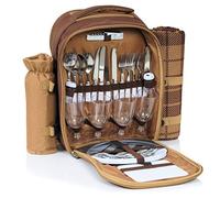 CampFeuer Sac de Pique-Nique pour 4 Personnes | Marron | Set de Pique-Nique à 32 pièces | avec Porte-Bouteilles et Couverture en Polaire, Compartiment réfrigérant, Vaisselle et Couverts