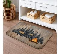 Camping Adventure Tapis de bain antidérapant à séchage rapide en flanelle pour salle de bains, toilettes, toilettes, décoration motif remorque de forêt rustique et feu de camp, 40,6 x 61 cm