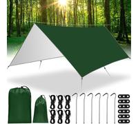 Camping Bâche Anti-Pluie,3x3m Tarp Bivouac Anti Uv Imperméable,Tarp Rain Ripstop Avec Oeillets,6 Piquets En Alu,6 Cordes,Bâche Toile De Tente Pour Camping Extérieur,Randonnée,Trekking,Hamac