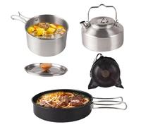 Camping Cooking Set - Stainless Steel | 3 Pieces Portable Kettle with Storage Bag | Camping Cookware Set for Fish, Eggs, Pancakes, Kitchen, Home, Picnic, Travel, Adventure,