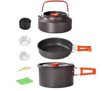 Camping Cookware, 3-Piece Travel Cooking Set, Nonstick Portable Pot, Pan, Kettle Kit, Ergonomic Outdoor Gear, Compact Ideal for RV, Hiking, Survival, Dorm, Tailgating, and Picnic Use