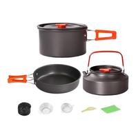 Camping Cookware, Pot Pan Set, Compact 3 Piece Portable Kettle Nonstick Set with Foldable Handles, Cooking Gear for Outdoor, Hiking, Rv, Travel, Dorm, Men, Women, Survival Black