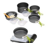 Camping Cookware Set, Portable Outdoor Kit, Stackable Cooking Gear, Non-Stick Aluminum Pans, Heat-Resistant Handles, for RV Hiking Backpacking Picnic Tailgating Travel Dorm Use