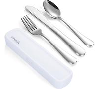 Camping Cutlery Lunch Box,Portable Stainless Steel Cutlery Set,Reinforced Case With Buckle,Cutlery For Travel,Work And School,Dishwasher Safe,Silver