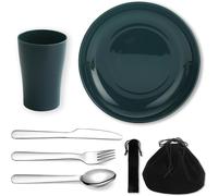 Camping Cutlery Set,Reusable Lightweight Cup,Plate And Cutlery Set,Stainless Steel With Black Bag,Dishwasher Safe