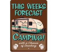 Camping Drinking Forecast Plaque Camp Grounds Park SUV Decor Metal Sign