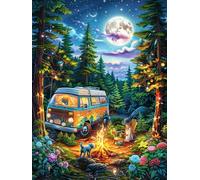 Camping en Camping-Car dans la forêt au Clair de Lune 500 Pieces Casse-tête pour Ado en Carton Haute Densité Épais Mythes Animal Plante Facile Débutant Jeu De Société Soirée Entre Amis Cadeau F