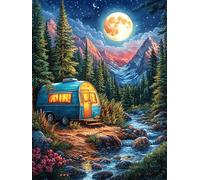 Camping en Camping-Car dans la forêt au Clair de Lune 500 Pièces Puzzle Famille en Carton Rigide Mythes fantastiques Difficulté Moyenne Activité Familiale Anti-Stress Loisir Créatif Idé