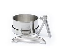 Camping ensemble de Cook (inox) - petit pour « Randonneur » Kelly Kettle ®. (Comprend un ltr 0,45 Pot, Pan/couvercle, 2 non. Faire griller les morceaux, poignée de préhension) Packs à l'intérieur de la base de la bouilloire pour le stockage. Transformez votre bouilloire en un bio masse / bois brûlant, camp de poids lite poêle. PAS de piles, sans gaz, sans carburant ! Pour la randonnée & sac à dos. Poids 0,22 kg