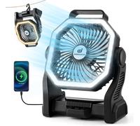 Camping Fan With Led Light 20000mah Battery Operated With 4 Speeds And Hooking, Rechargeable Portable Fan For Picnic, Travel, Beach, Power Outage