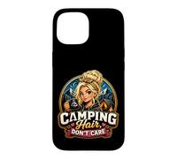 Camping Hair Don't Care Funny Camper Girl Bonfire Coque pour iPhone 15