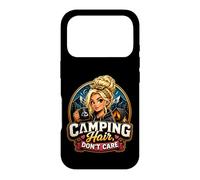 Camping Hair Don't Care Funny Camper Girl Bonfire Coque pour iPhone 17 Pro