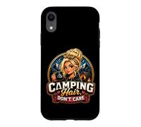 Camping Hair Don't Care Funny Camper Girl Bonfire Coque pour iPhone XR