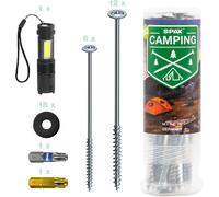 Camping Kit - 18 Tent Screws, 2 End Caps, 18 Washers And Flashlight, Screw Pegs For Fixing Tent, Awning, Sailing, Gazebo - 8000000294600