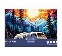 Camping rétro Forêt Montagnes Puzzle 1000 Pièces Puzzle pour Adultes Vue ensoleillée Détente Cadeau 38x26cm/1000pcs
