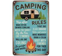 Camping Rules Retro Humorous Tin Plaque Camper Trailer for Garage Man Cave Campsite 8 X 12 in