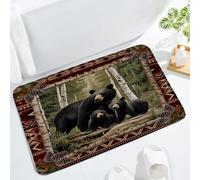 Camping Rustique Rétro avec Ours Noir, Animaux Sauvages, Chasse, Animaux De Forêt, Cabane Vintage, Camping-Car, Paysage Champêtre Et Naturel Welcome Paillassons Tapis De Bain Paillasson 40X60Cm