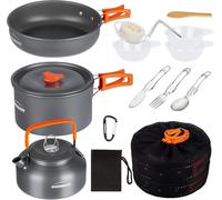 Camping Saucepan Kit 14pcs Frying Pan Set In Durable Aluminium,Practical Picnic Grill Pot Set With Coffee Maker Teapot For Hiking