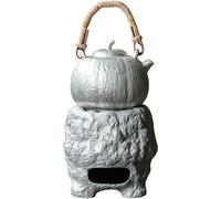 Camping Service à thé vintage en céramique - Théière à alcool argentée dorée, kit for la préparation du thé à la maison