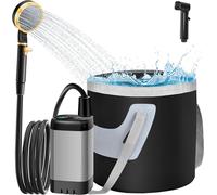 Camping Shower, Rechargeable Electric Shower Pump With Intelligent Display Temperature And Adjustable Water Pressure, Shower Head With Foldable Bucket For Camping Hiking