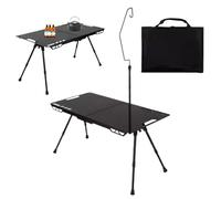 Camping Table, Foldable Chopping Board, Portable layer, Adjustable Height, Built-in Light Stand, Ideal for Travel, Backyard, Barbecue, Garden, Beach, Picnic, Patio, Tailgating, RV Use, 40x40cm