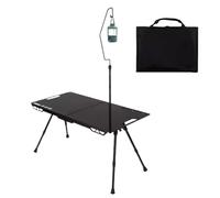 Camping Table, Folding Picnic Cooking Desk, Portable and Height Adjustable Outdoor Prep Station with Builtin Light Holder for RV Trips, Tailgating, Beach Gatherings, Patio