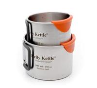 Camping Tasse Ensemble (350 & 500ml) X 2 Haute Qualité Simple Paroi Acier Inoxydable Bonnets. Caractéristiques Inclus : Revêtement Silicone Pliable Poignées pour Confort / Coolip™ Papier à Protéger
