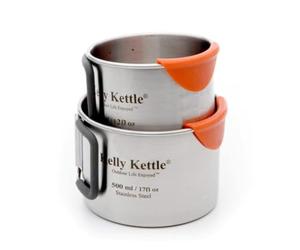 Camping Tasse Ensemble (350 & 500ml) X 2 Haute Qualité Simple Paroi Acier Inoxydable Bonnets. Caractéristiques Inclus : Revêtement Silicone Pliable Poignées pour Confort / Coolip™ Papier à Protéger
