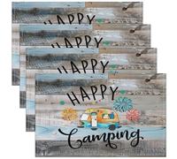 Camping Thème Sets de Table 45x30 Lot de 4 Camping Car Tapis de Table Heureux Camping Imperméable Tapis de Table,Western Ferme Essuyable Tapis de Table Vintage Vieille Porte de Grange Tapis de Table