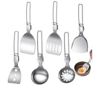 Camping Utensil Set, 6 Piece Folding Spoon Kit, Reusable Non Slip Tableware, Sturdy, Compact Travel Kitchenware, for Hiking, Road Trips, RV, Beach, Backpacking, Picnics, Grilling Use