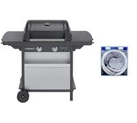 Campingaz Barbecue à Gaz Class 2 LX Vario, 2 Brûleurs, Puissance 7.5kW, Grille et Plancha en Acier Double Emaillage, 2 Tablettes Latérales + Campingaz Tuyau Souple à Visser de 1.25m pour Barbecue à Gaz