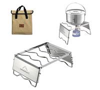 Campingmoon MS-1018 Grille de cuisson portable en acier inoxydable 304 pour faitout avec pieds pare-brise, sac de transport