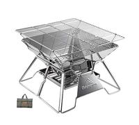 Campingmoon MT-2 Barbecue portable pour feu de camp, barbecue pliable en acier inoxydable pour voyage avec sac de transport