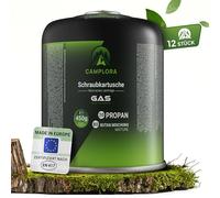 CAMPLORA Lot de 12 cartouches de gaz de 450 g compatibles avec barbecue à gaz Weber série Q100/1000, propane et butane, cartouche à visser avec filetage pour réchaud de camping, cartouches de gaz