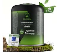 CAMPLORA Lot de 2 cartouches de gaz de 450 g compatibles avec barbecue à gaz Weber série Q100/1000, propane et butane, cartouche à visser avec filetage pour réchaud de camping, cartouches de gaz