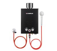 Camplux BW158BC Chauffe-eau à Gaz à 6 Litres sans Réservoir, avec Couvercle de Pluie, Propane ou Butane, 12kW, Noir