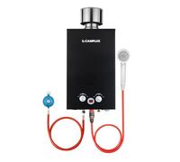 Camplux BW264BC-DE Chauffe-eau instantané à gaz 10 l 50 mbar avec bouchon de pluie en acier inoxydable, gaz propane/butane, pour douche de camping, excursion en camping-car, cheval de lavage